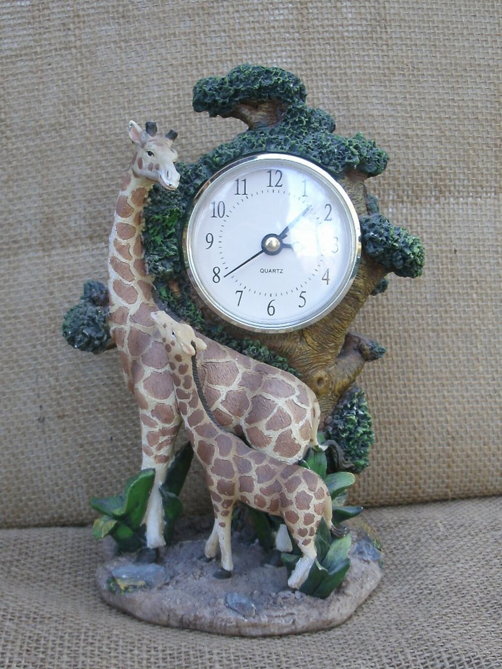 Vintage Giraffe & Baby Resin Figurine Clock